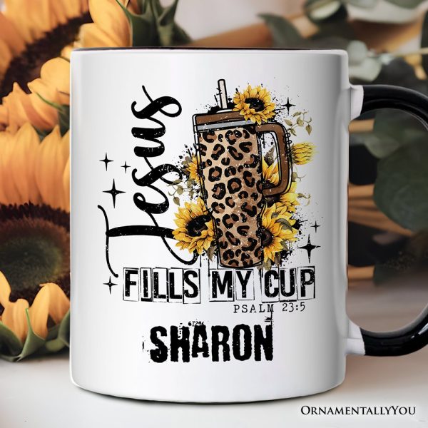 Jesus Fills My Cup Christian Personalized Mug, Leopard Print Coffee Gift with Custom Name Jesus Fills My Cup Christian Personalized Mug, Leopard Print Coffee Gift with Custom Name