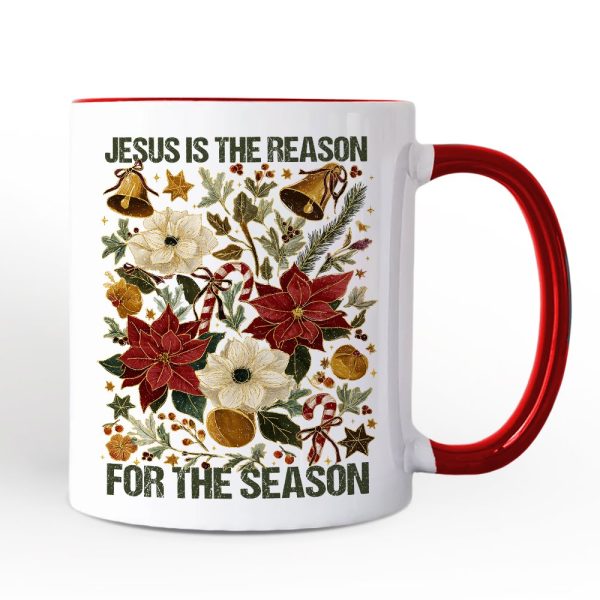 Jesus Is the Reason for the Season Floral Christmas Personalized Mug, Holiday Christian Gift with Custom Name Jesus Is the Reason for the Season Floral Christmas Personalized Mug, Holiday Christian Gift with Custom Name