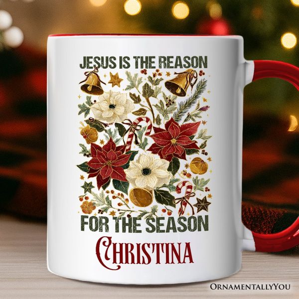 Jesus Is the Reason for the Season Floral Christmas Personalized Mug, Holiday Christian Gift with Custom Name Jesus Is the Reason for the Season Floral Christmas Personalized Mug, Holiday Christian Gift with Custom Name