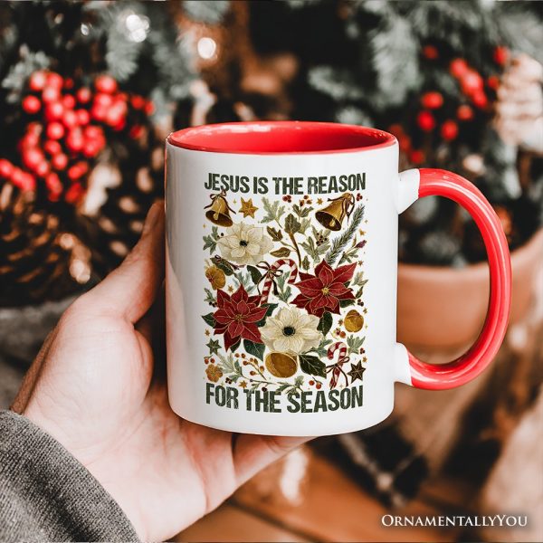 Jesus Is the Reason for the Season Floral Christmas Personalized Mug, Holiday Christian Gift with Custom Name Jesus Is the Reason for the Season Floral Christmas Personalized Mug, Holiday Christian Gift with Custom Name