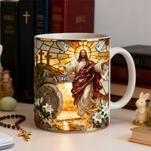 Jesus Resurrection - Personalized White Edge-to-Edge Mug - Easter Gift For Christian HH01