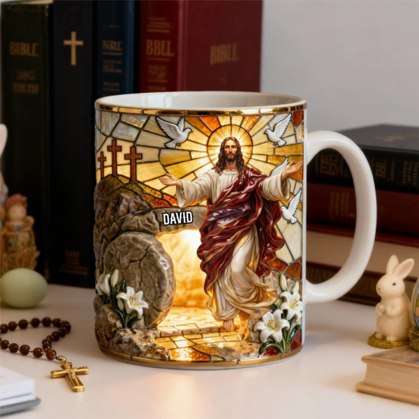 Jesus Resurrection - Personalized White Edge-to-Edge Mug - Easter Gift For Christian HH01 Jesus Resurrection - Personalized White Edge-to-Edge Mug - Easter Gift For Christian HH01