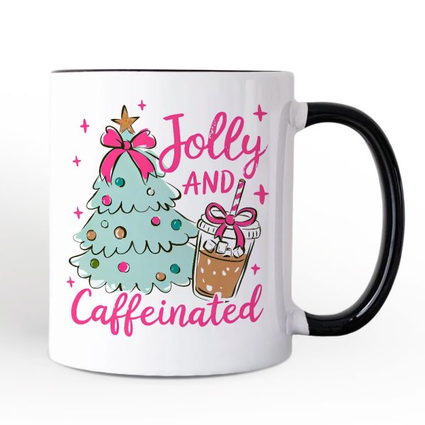 Jolly and Caffeinated Christmas Personalized Mug, Retro Coquette Coffee Holiday Gift with Custom Name Jolly and Caffeinated Christmas Personalized Mug, Retro Coquette Coffee Holiday Gift with Custom Name