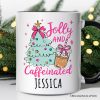 Jolly and Caffeinated Christmas Personalized Mug, Retro Coquette Coffee Holiday Gift with Custom Name Jolly and Caffeinated Christmas Personalized Mug, Retro Coquette Coffee Holiday Gift with Custom Name