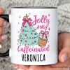 Jolly and Caffeinated Christmas Personalized Mug, Retro Coquette Coffee Holiday Gift with Custom Name Jolly and Caffeinated Christmas Personalized Mug, Retro Coquette Coffee Holiday Gift with Custom Name