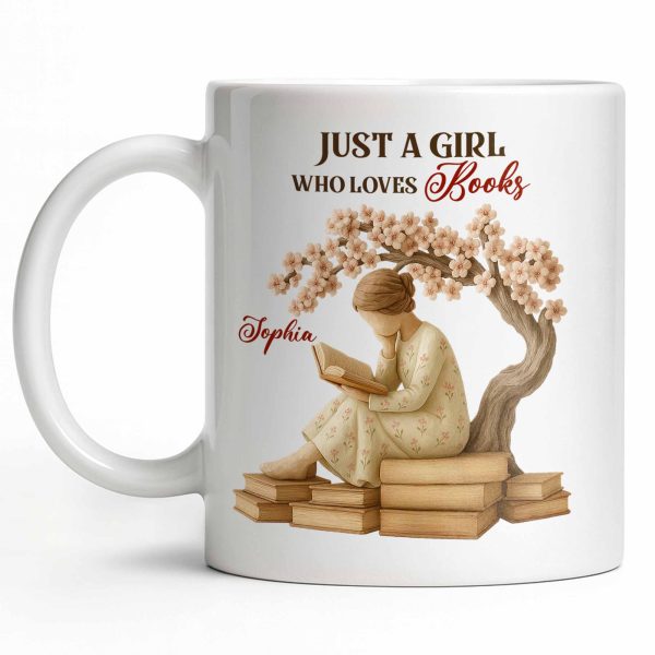 Just A Girl Who Loves Books And Sakura Tree - Personalized Custom Coffee Mug - BLV018_MG Just A Girl Who Loves Books And Sakura Tree - Personalized Custom Coffee Mug - BLV018_MG