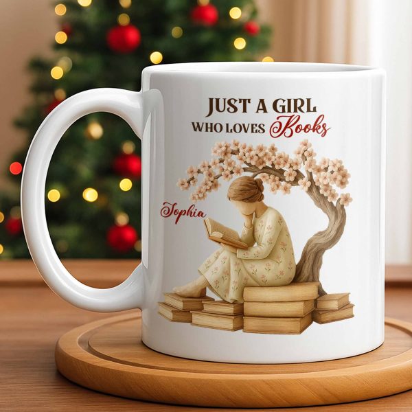 Just A Girl Who Loves Books And Sakura Tree - Personalized Custom Coffee Mug - BLV018_MG Just A Girl Who Loves Books And Sakura Tree - Personalized Custom Coffee Mug - BLV018_MG