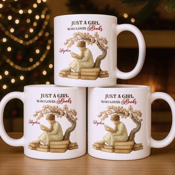Just A Girl Who Loves Books And Sakura Tree - Personalized Custom Coffee Mug - BLV018_MG Just A Girl Who Loves Books And Sakura Tree - Personalized Custom Coffee Mug - BLV018_MG