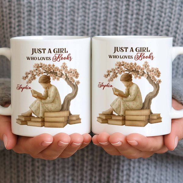 Just A Girl Who Loves Books And Sakura Tree - Personalized Custom Coffee Mug - BLV018_MG Just A Girl Who Loves Books And Sakura Tree - Personalized Custom Coffee Mug - BLV018_MG