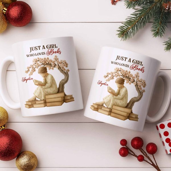 Just A Girl Who Loves Books And Sakura Tree - Personalized Custom Coffee Mug - BLV018_MG Just A Girl Who Loves Books And Sakura Tree - Personalized Custom Coffee Mug - BLV018_MG