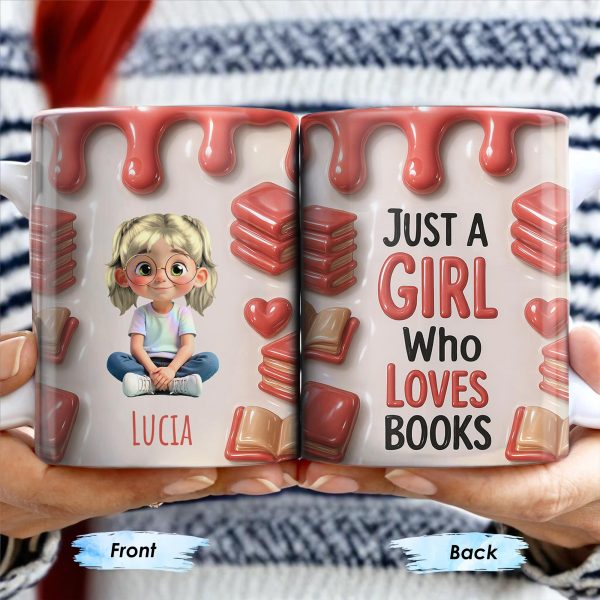 Just A Girl Who Loves Books, Hearts and Books Design - Personalized Custom Coffee Mug - READ001_MG Just A Girl Who Loves Books, Hearts and Books Design - Personalized Custom Coffee Mug - READ001_MG