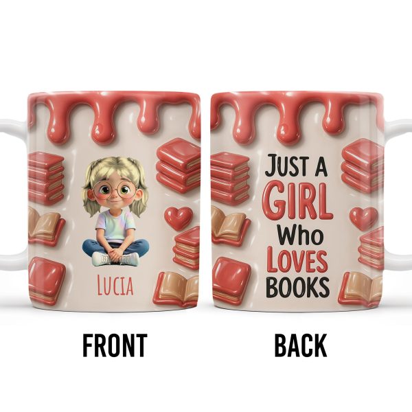 Just A Girl Who Loves Books, Hearts and Books Design - Personalized Custom Coffee Mug - READ001_MG Just A Girl Who Loves Books, Hearts and Books Design - Personalized Custom Coffee Mug - READ001_MG