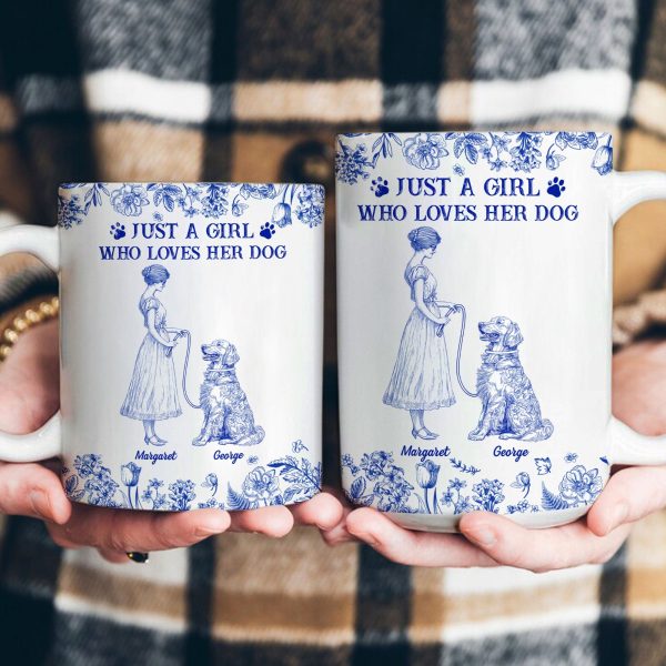 Just A Girl Who Loves Her Dogs Toile De Jouy - Personalized Mug Just A Girl Who Loves Her Dogs Toile De Jouy - Personalized Mug
