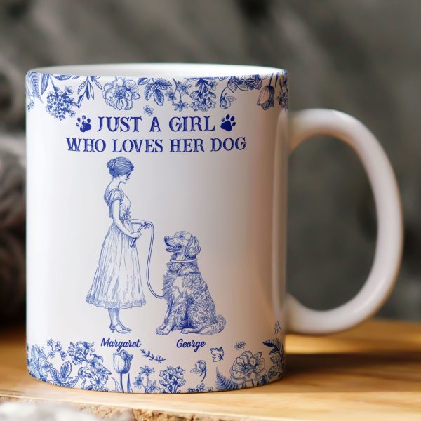 Just A Girl Who Loves Her Dogs Toile De Jouy - Personalized Mug Just A Girl Who Loves Her Dogs Toile De Jouy - Personalized Mug