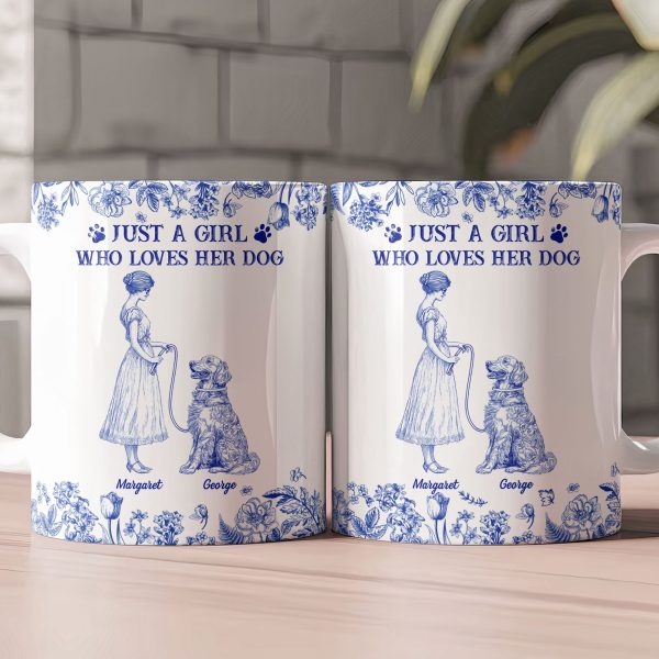 Just A Girl Who Loves Her Dogs Toile De Jouy - Personalized Mug Just A Girl Who Loves Her Dogs Toile De Jouy - Personalized Mug