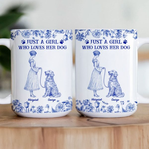 Just A Girl Who Loves Her Dogs Toile De Jouy - Personalized Mug Just A Girl Who Loves Her Dogs Toile De Jouy - Personalized Mug