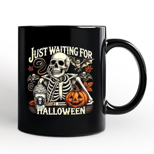 Just Waiting for Halloween Personalized Mug, Spooky Skeleton Gift with Custom Name Just Waiting for Halloween Personalized Mug, Spooky Skeleton Gift with Custom Name