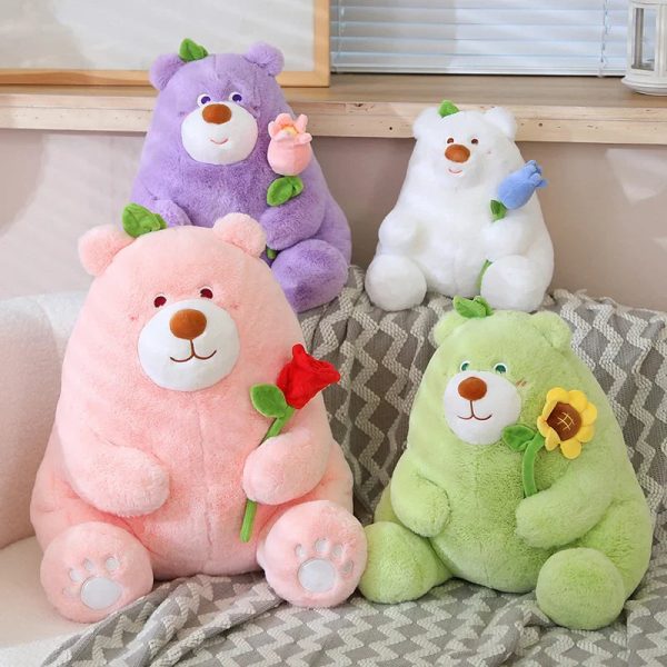 Kawaii Fat Bear Plush Toy Teddy Bear with Rose