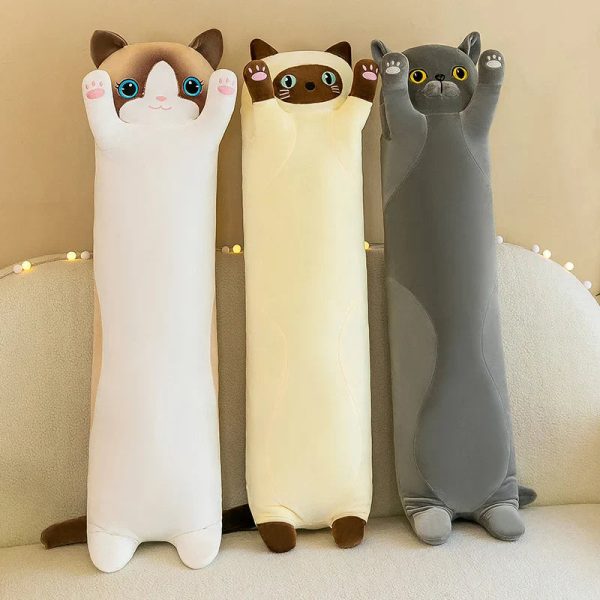 Kawaii Long Cat Plush Doll - Soft Stuffed Animal Pillow for Home Decor