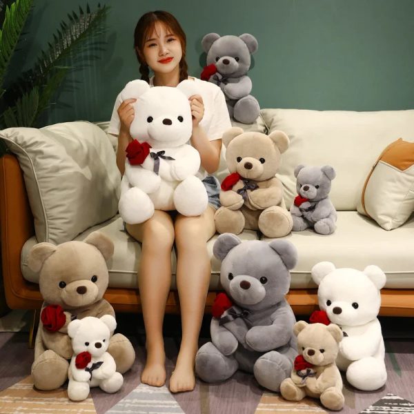 Kawaii Teddy Bear with Roses Plush Romantic Gift