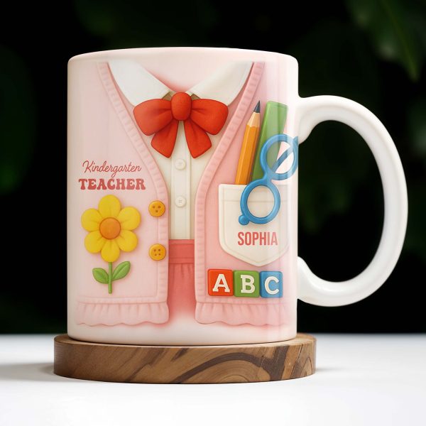 Kindergarten Teacher, Flower, Pencil, Scissors, Shirt with Tie - Personalized Custom Coffee Mug - TEACH004_MG Kindergarten Teacher, Flower, Pencil, Scissors, Shirt with Tie - Personalized Custom Coffee Mug - TEACH004_MG