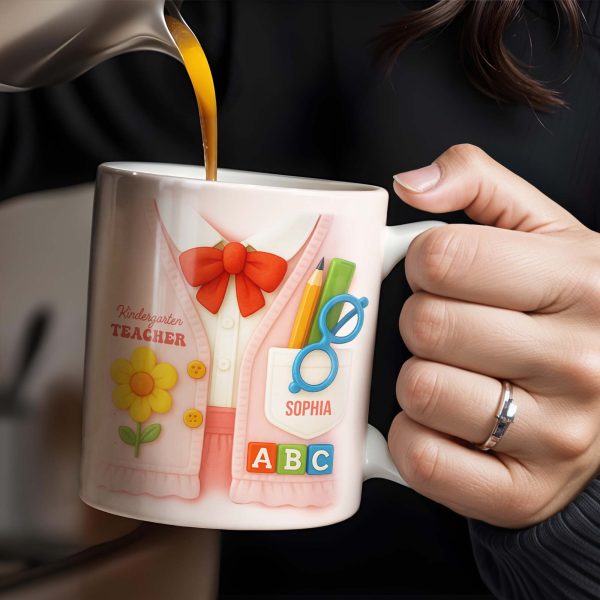 Kindergarten Teacher, Flower, Pencil, Scissors, Shirt with Tie - Personalized Custom Coffee Mug - TEACH004_MG Kindergarten Teacher, Flower, Pencil, Scissors, Shirt with Tie - Personalized Custom Coffee Mug - TEACH004_MG