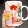 Kindergarten Teacher, Flower, Pencil, Scissors, Shirt with Tie - Personalized Custom Coffee Mug - TEACH004_MG Kindergarten Teacher, Flower, Pencil, Scissors, Shirt with Tie - Personalized Custom Coffee Mug - TEACH004_MG