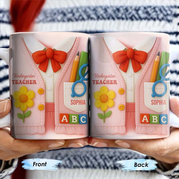 Kindergarten Teacher, Flower, Pencil, Scissors, Shirt with Tie - Personalized Custom Coffee Mug - TEACH004_MG Kindergarten Teacher, Flower, Pencil, Scissors, Shirt with Tie - Personalized Custom Coffee Mug - TEACH004_MG