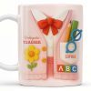 Kindergarten Teacher, Flower, Pencil, Scissors, Shirt with Tie - Personalized Custom Coffee Mug - TEACH004_MG Kindergarten Teacher, Flower, Pencil, Scissors, Shirt with Tie - Personalized Custom Coffee Mug - TEACH004_MG