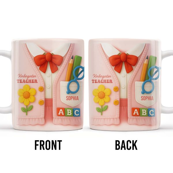 Kindergarten Teacher, Flower, Pencil, Scissors, Shirt with Tie - Personalized Custom Coffee Mug - TEACH004_MG Kindergarten Teacher, Flower, Pencil, Scissors, Shirt with Tie - Personalized Custom Coffee Mug - TEACH004_MG