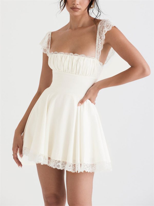 Lace Cap Sleeves Empire Waist Mini Dress Lace Cap Sleeves Empire Waist Mini Dress