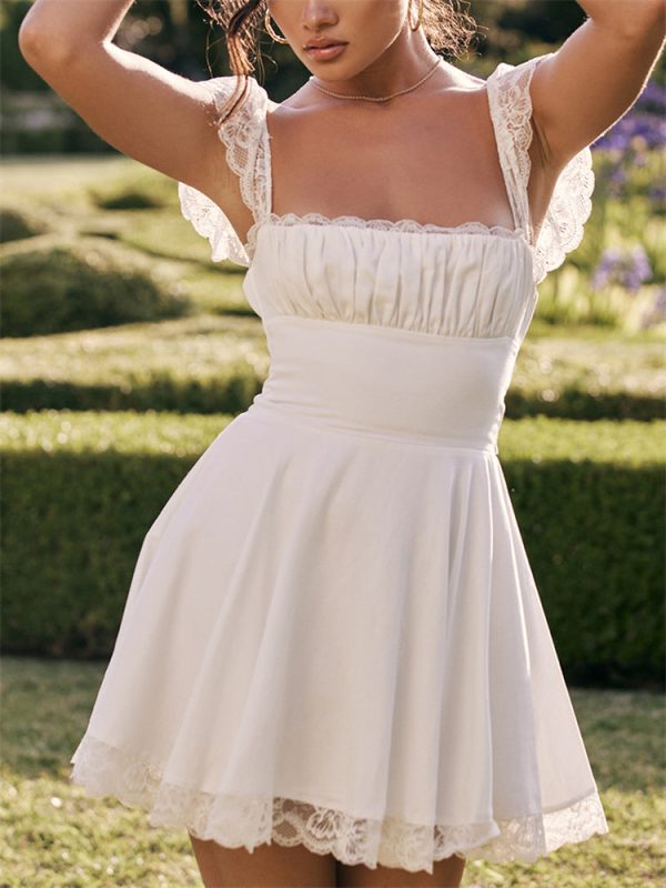 Lace Cap Sleeves Empire Waist Mini Dress Lace Cap Sleeves Empire Waist Mini Dress