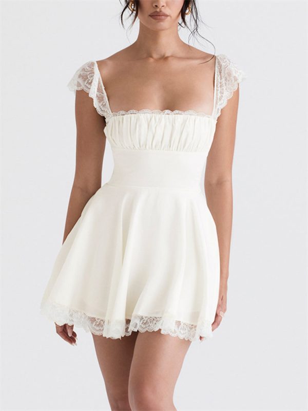 Lace Cap Sleeves Empire Waist Mini Dress Lace Cap Sleeves Empire Waist Mini Dress