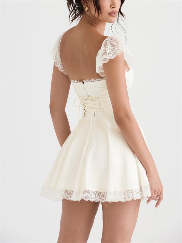 Lace Cap Sleeves Empire Waist Mini Dress Lace Cap Sleeves Empire Waist Mini Dress