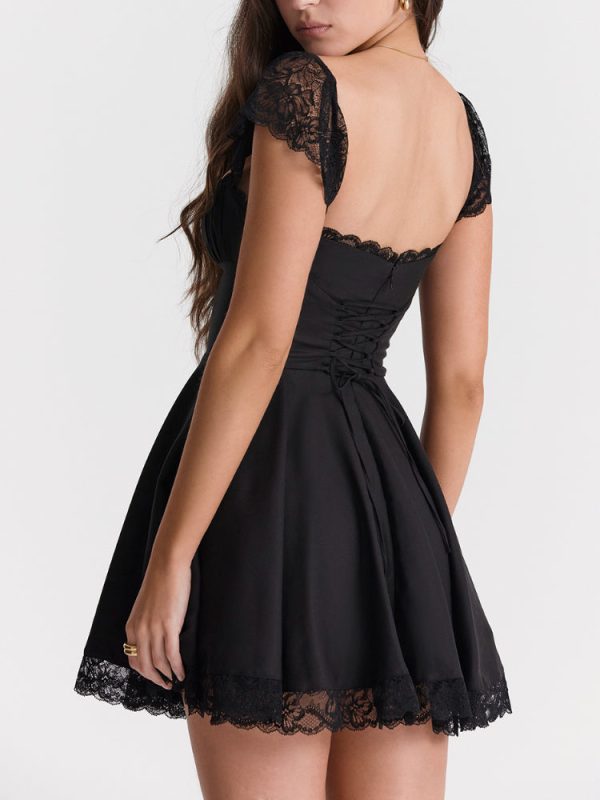 Lace Cap Sleeves Empire Waist Mini Dress Lace Cap Sleeves Empire Waist Mini Dress