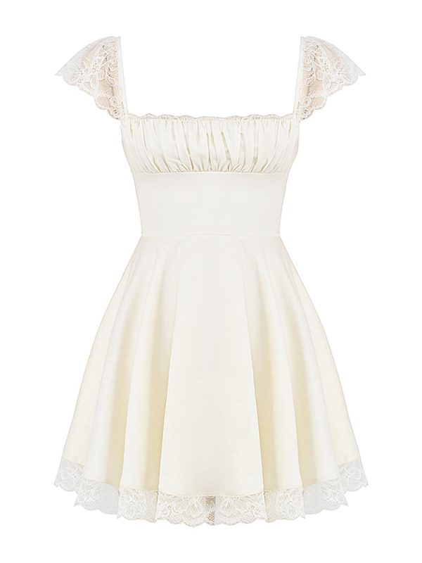 Lace Cap Sleeves Empire Waist Mini Dress Lace Cap Sleeves Empire Waist Mini Dress