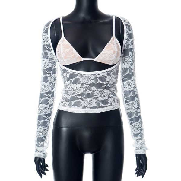 Lace Sheer Long Sleeve Cut Out Bralette Top Lace Sheer Long Sleeve Cut Out Bralette Top