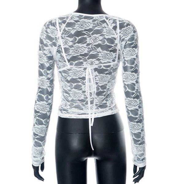 Lace Sheer Long Sleeve Cut Out Bralette Top Lace Sheer Long Sleeve Cut Out Bralette Top
