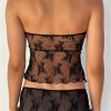 Lace Sheer Tube Tie Up Slit Top Lace Sheer Tube Tie Up Slit Top