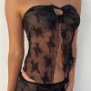 Lace Sheer Tube Tie Up Slit Top Lace Sheer Tube Tie Up Slit Top