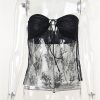 Lace Sheer Tube Tie Up Slit Top Lace Sheer Tube Tie Up Slit Top