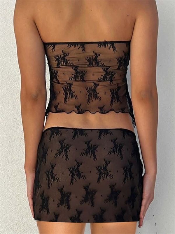 Lace Strapless Tie-Up Top and Mini Skirt Set