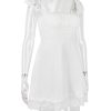 Lace Trim Square Neck Frill Mini Dress
