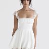 Lace Trim Square Neck Frill Mini Dress