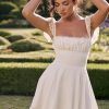Lace Trim Square Neck Frill Mini Dress