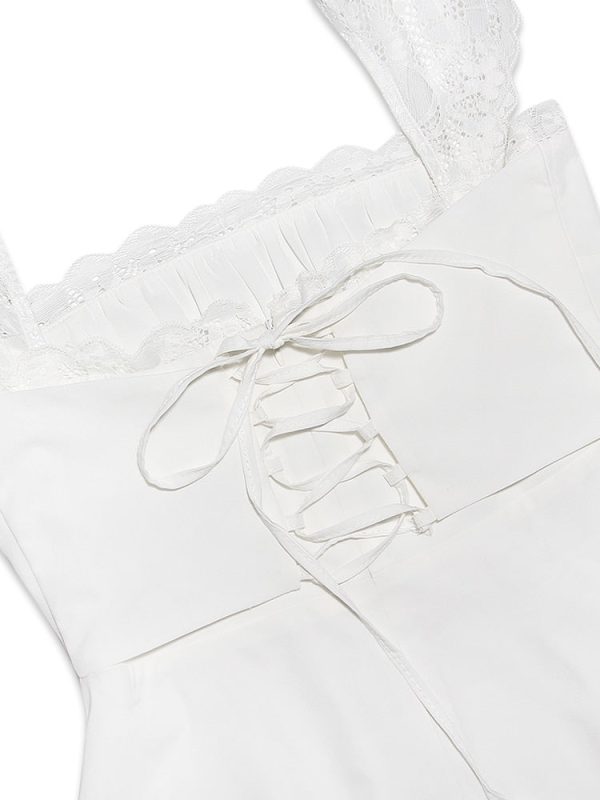 Lace Trim Square Neck Frill Mini Dress