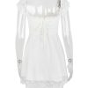 Lace Trim Square Neck Frill Mini Dress