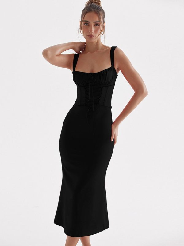 Lace Up Corset Sleeveless Midi Dresses Lace Up Corset Sleeveless Midi Dresses