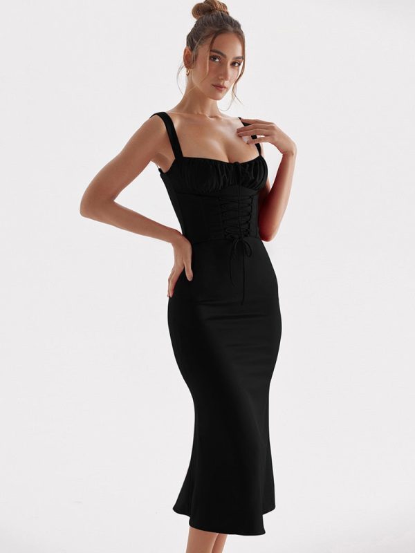 Lace Up Corset Sleeveless Midi Dresses Lace Up Corset Sleeveless Midi Dresses