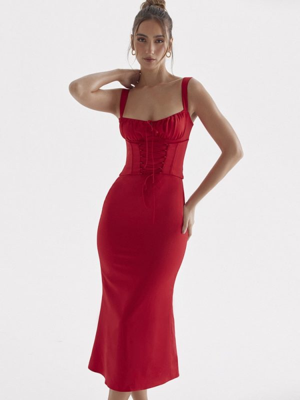 Lace Up Corset Sleeveless Midi Dresses Lace Up Corset Sleeveless Midi Dresses